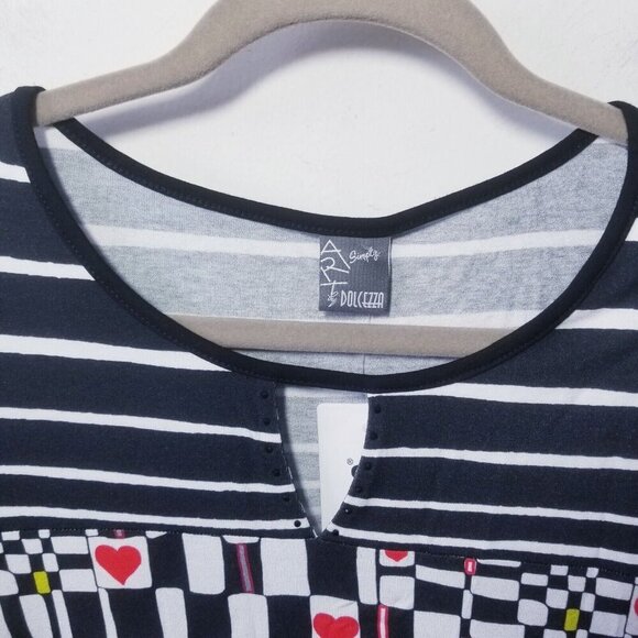 NWT Simply Art By Dolcezza Blouse Size S Wearable Art Abstract Top Hearts Stripe - Picture 3 of 3